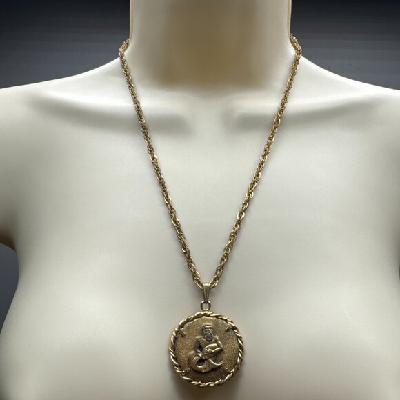 60's-70's Vintage Anson Aquarius Pendant Necklace with Original Chain Zodiac - Picture 5 of 5